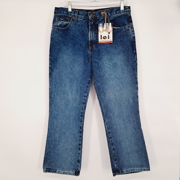 L.E.I Vintage‎ Dead Stock Med Wash 100% Cotton Straight Leg Crop Jeans - Picture 1 of 9